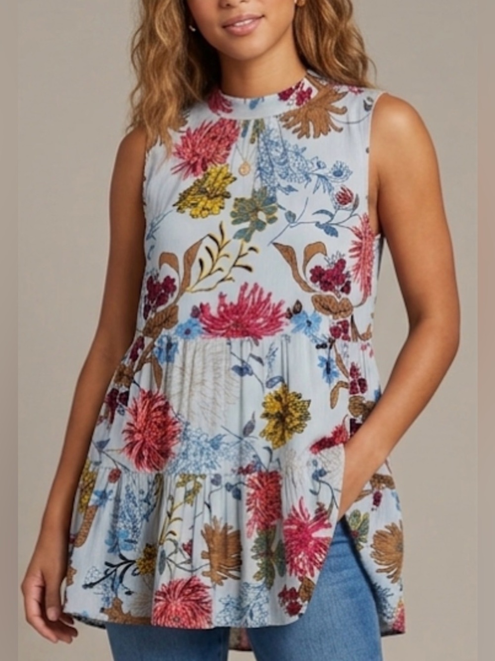 Easel Tunic Floral Top, Size S (oversized)
